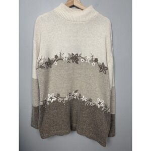 Vintage Milano Silk Angora Wool Blend Knit Sweater Floral Earth Tone Cottagecore